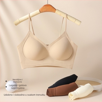 Bešavni grudnjak s mekanom podrškom, oblikovanje bočnih dojki, tanke naramenice, vest-stil, lijep leđa, bez žice