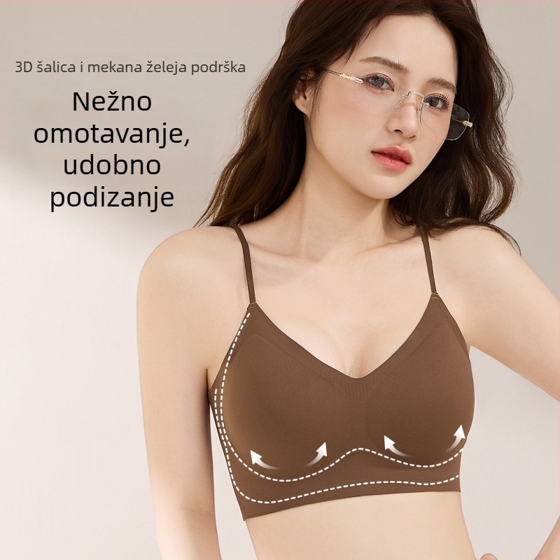 Bešavni grudnjak s mekanom podrškom, oblikovanje bočnih dojki, tanke naramenice, vest-stil, lijep leđa, bez žice