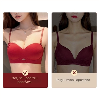 Bezšivno donje rublje za podizanje za male grudi, 1/2 košarice, tanak gornji dio i deblji donji dio, fiksne naramenice, stražnji zatvarač s četiri reda kukica i očiju, najlon s podstavom 70–80% poliestera