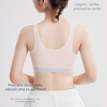 Gornji dio trening gaćica za djevojčice dobi od 9 do 13 godina, najlonska tkanina s podstavom od spandexa, puni košarice s tankim oblikovanim spužvicama, fiksirani dvostruki naramenice, prozračno i upija znoj.