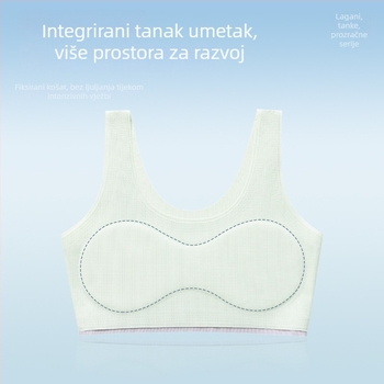 Gornji dio trening gaćica za djevojčice dobi od 9 do 13 godina, najlonska tkanina s podstavom od spandexa, puni košarice s tankim oblikovanim spužvicama, fiksirani dvostruki naramenice, prozračno i upija znoj.