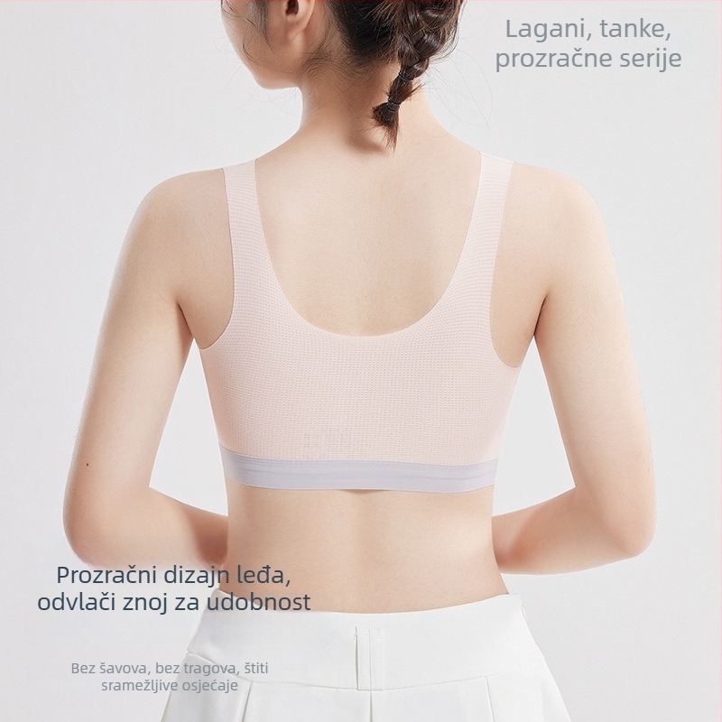 Gornji dio trening gaćica za djevojčice dobi od 9 do 13 godina, najlonska tkanina s podstavom od spandexa, puni košarice s tankim oblikovanim spužvicama, fiksirani dvostruki naramenice, prozračno i upija znoj.