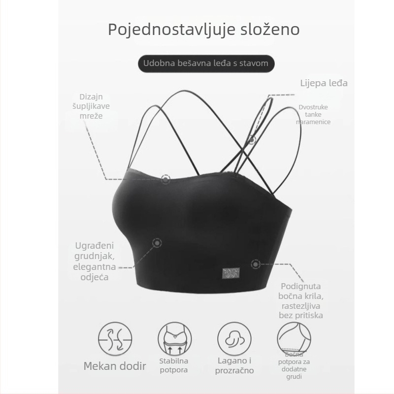 Sutien bez naramenica, nevidljiv dizajn, križni leđa, otvorena leđa, bez šavova, tanke naramenice