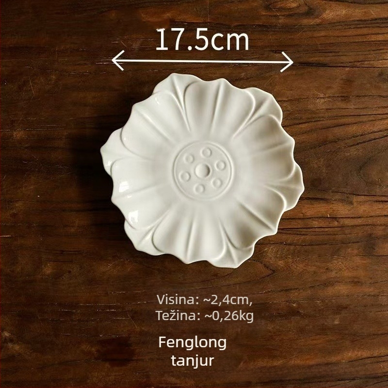 Porcelanski tanjur s pećnom glazurom, prugasti uzorak, oblik čipke, svijetlo luksuzni retro stil