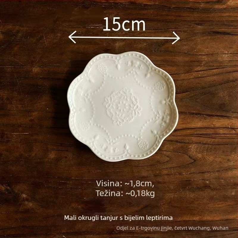 Porcelanski tanjur s pećnom glazurom, prugasti uzorak, oblik čipke, svijetlo luksuzni retro stil