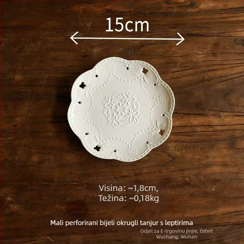 Porcelanski tanjur s pećnom glazurom, prugasti uzorak, oblik čipke, svijetlo luksuzni retro stil