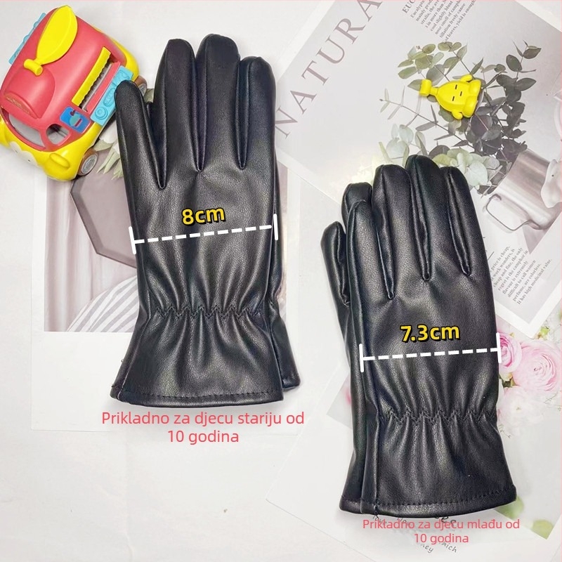 Dječje kožne rukavice - tople, vodootporne, s punim prstima, za zimu, jesen i proljeće