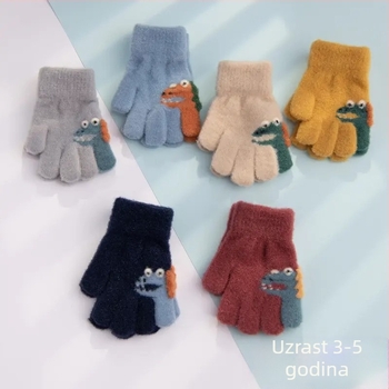 Dječje rukavice za jesen-zimu, tople, cartoon uzorak, s podijeljenim prstima, za djecu od 3 do 5 godina, prilagodljive.