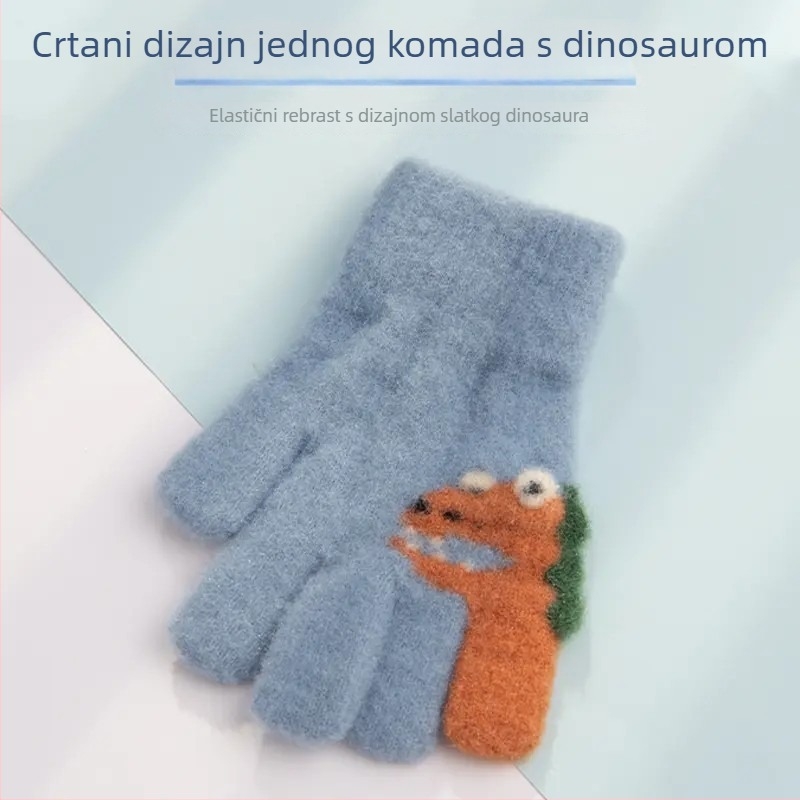 Dječje rukavice za jesen-zimu, tople, cartoon uzorak, s podijeljenim prstima, za djecu od 3 do 5 godina, prilagodljive.