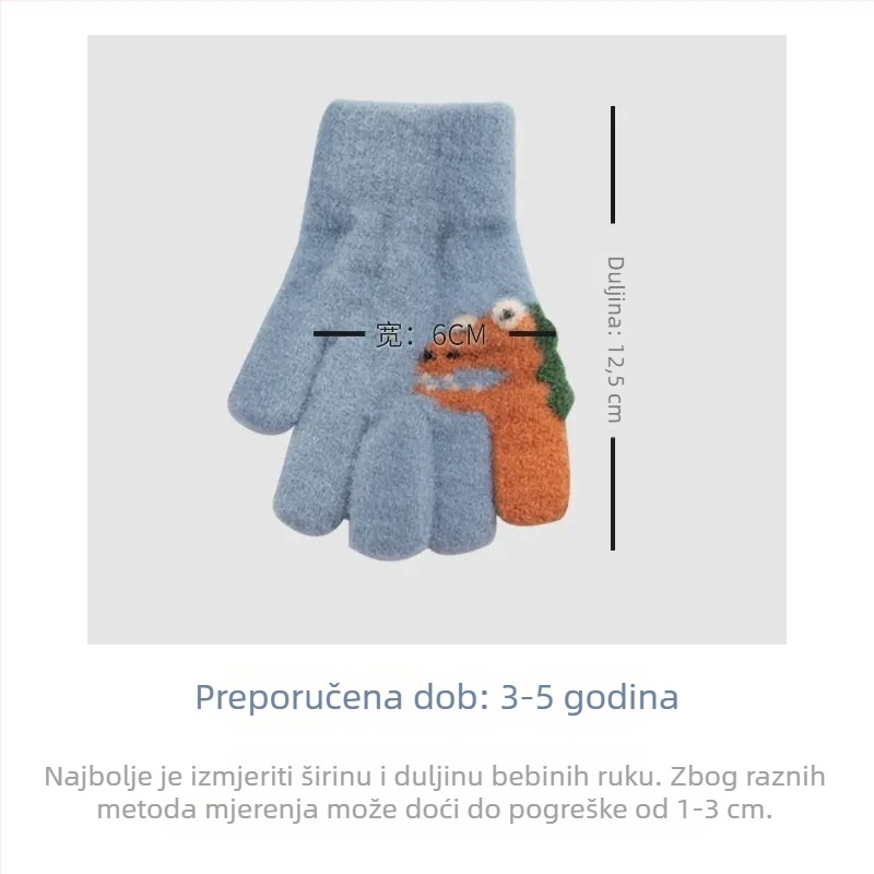 Dječje rukavice za jesen-zimu, tople, cartoon uzorak, s podijeljenim prstima, za djecu od 3 do 5 godina, prilagodljive.