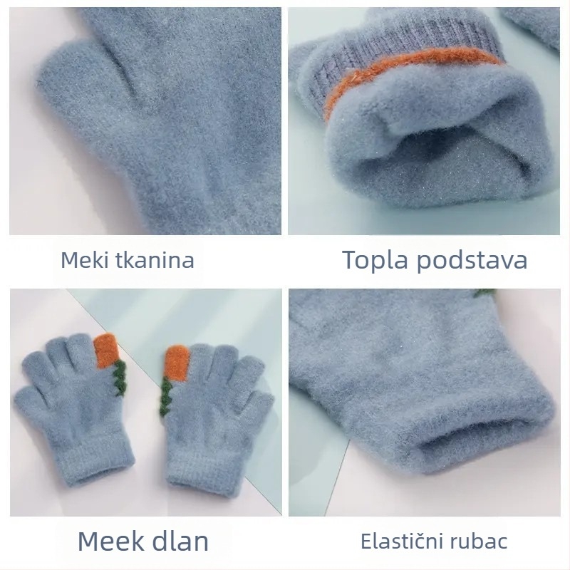 Dječje rukavice za jesen-zimu, tople, cartoon uzorak, s podijeljenim prstima, za djecu od 3 do 5 godina, prilagodljive.