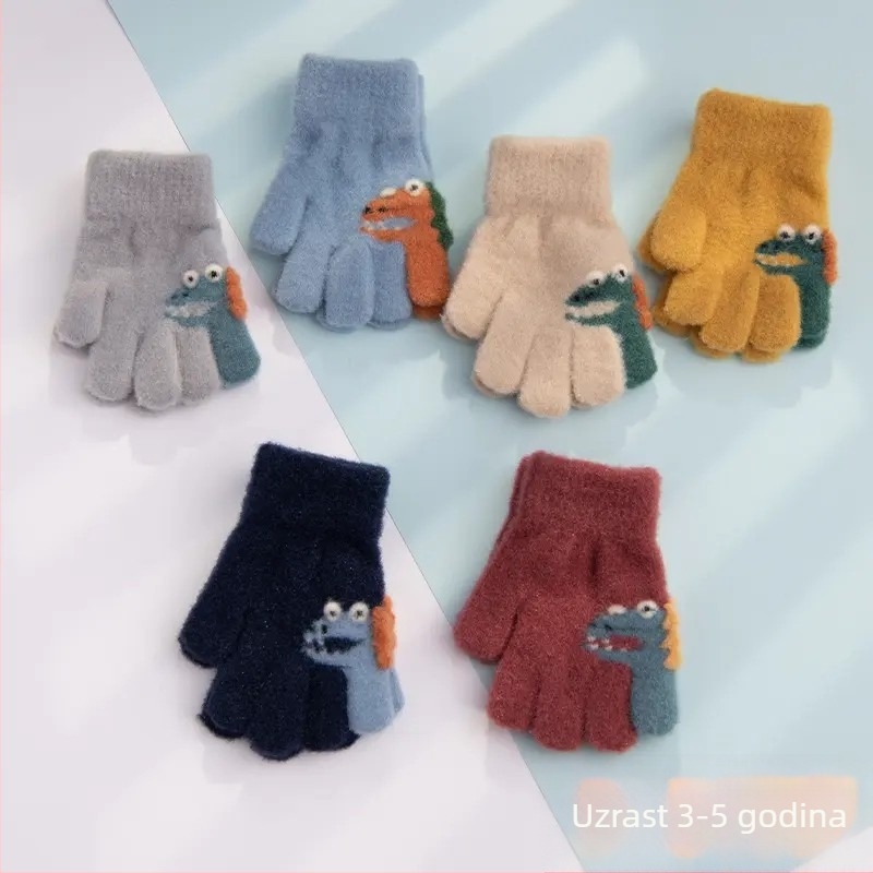 Dječje rukavice za jesen-zimu, tople, cartoon uzorak, s podijeljenim prstima, za djecu od 3 do 5 godina, prilagodljive.