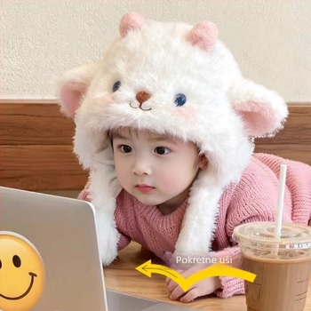 Pluš kapa za djecu s pomičnim ušima, zimska kapa kupolastog stila, našivena