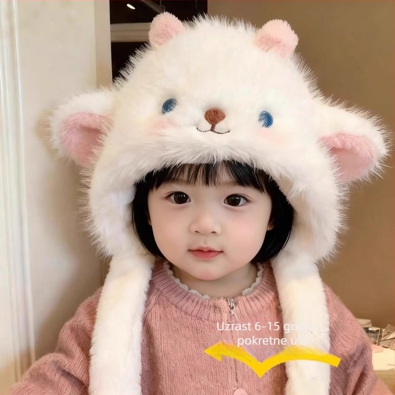 Pluš kapa za djecu s pomičnim ušima, zimska kapa kupolastog stila, našivena