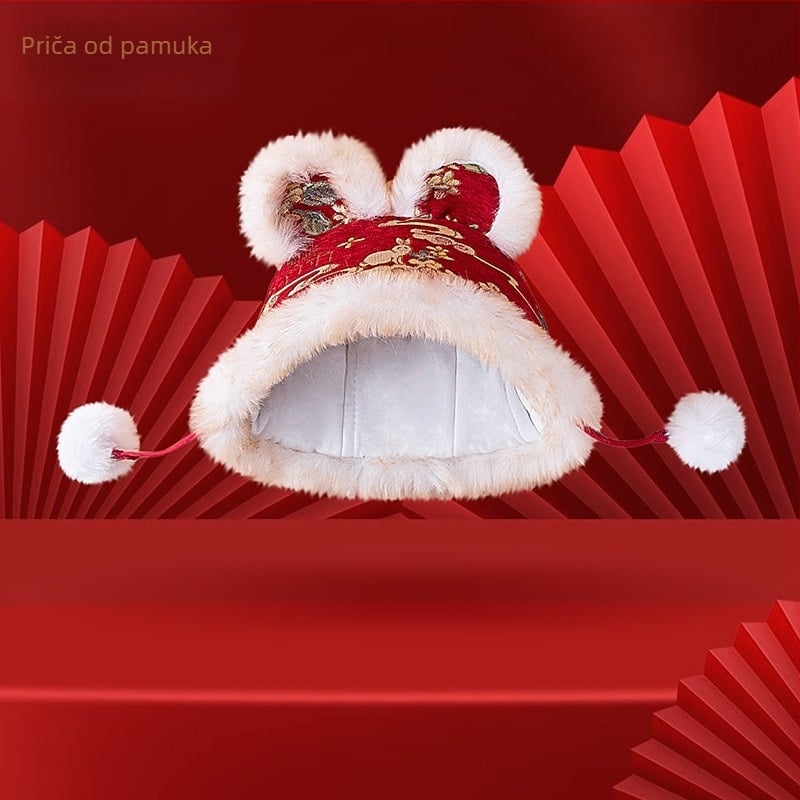 Šešir za bebe s glavom tigra zimi – unisex, kupolasti vrh, poliester