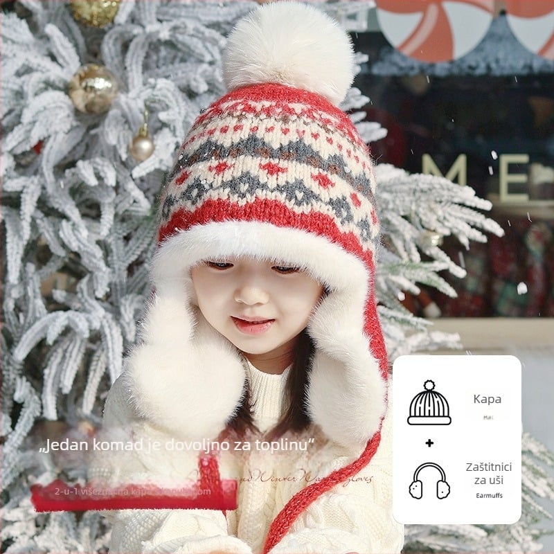 Dječja zimska pletena kapa s zaštitom za uši, kupolni stil, topla, za djecu 2–10 godina