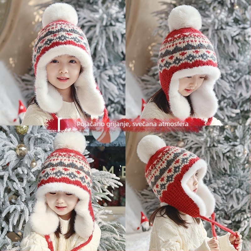 Dječja zimska pletena kapa s zaštitom za uši, kupolni stil, topla, za djecu 2–10 godina
