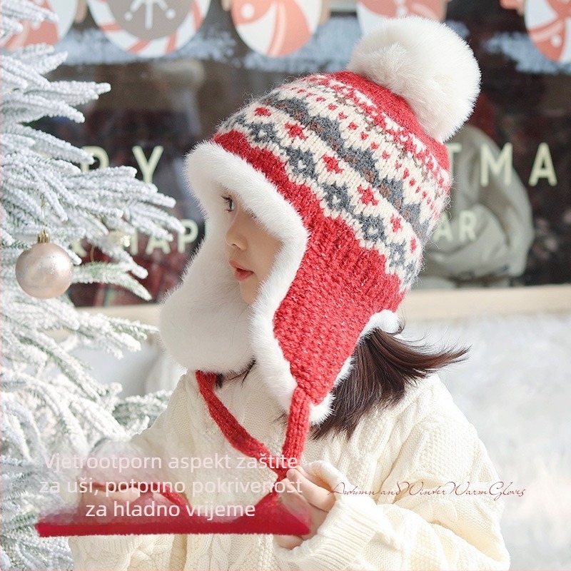 Dječja zimska pletena kapa s zaštitom za uši, kupolni stil, topla, za djecu 2–10 godina