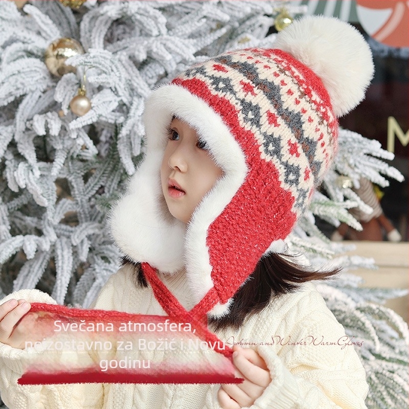Dječja zimska pletena kapa s zaštitom za uši, kupolni stil, topla, za djecu 2–10 godina