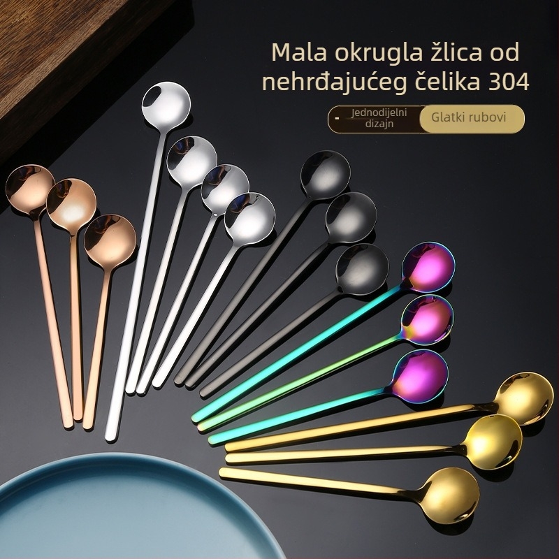 Desertna žlica od nehrđajućeg čelika 304, mala okrugla, zlatno obojena, za miješanje kave i meda, dječji pribor