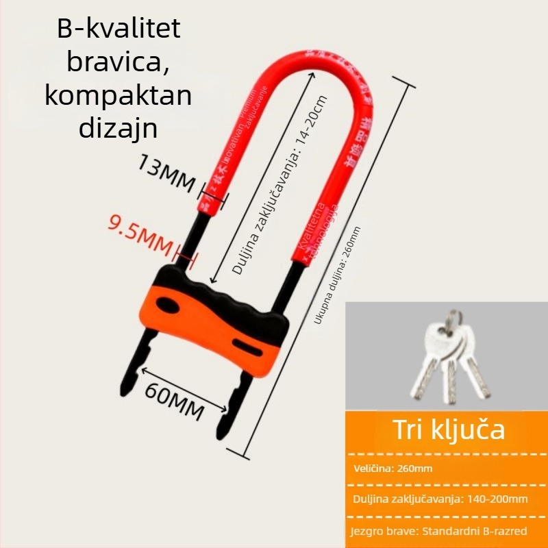 Željezni U-oblik brave za staklena vrata vitrina, dvostruka vrata, mortise tip brave, protiv krađe, produženi oblik U