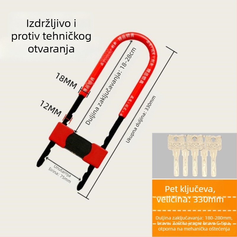 Željezni U-oblik brave za staklena vrata vitrina, dvostruka vrata, mortise tip brave, protiv krađe, produženi oblik U