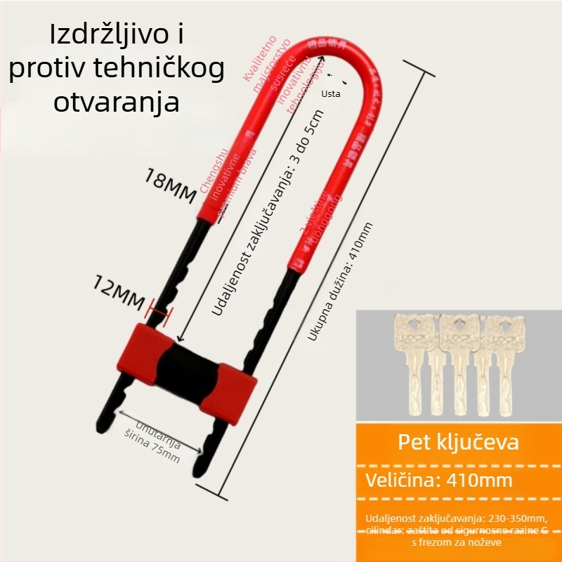 Željezni U-oblik brave za staklena vrata vitrina, dvostruka vrata, mortise tip brave, protiv krađe, produženi oblik U