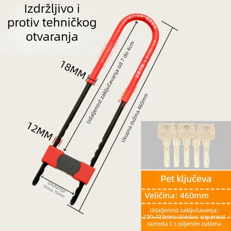 Željezni U-oblik brave za staklena vrata vitrina, dvostruka vrata, mortise tip brave, protiv krađe, produženi oblik U