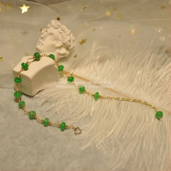 Narukvica od zelenog jadeita s perlicama i sigurnosnom kopčom, 14K pozlaćena, retro stil