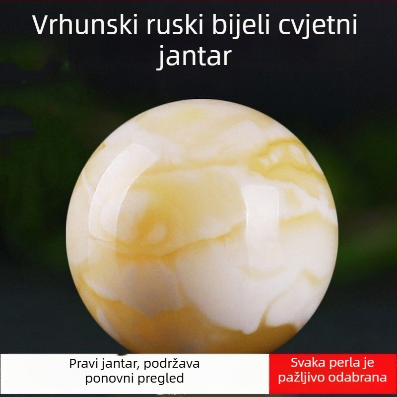 Prirodni pčelinji vosak – okrugla perla promjera 12 mm, žuto-tonirana s motivom plutajućeg cvijeća, ručno izrađena perla za narukvicu, prirodni mineralni materijal