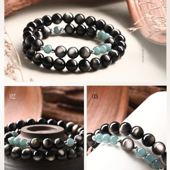 Narukvica od obsidijana, geometrijski dizajn, unisex, fino polirano, old-money stil