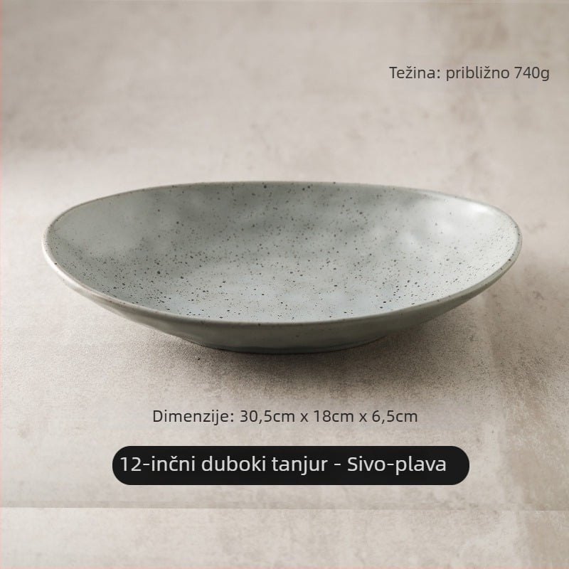 Japanski retro keramički ovalni tanjur, pogodan za ribu, salate i hladna jela; mikrovalna pećnica
