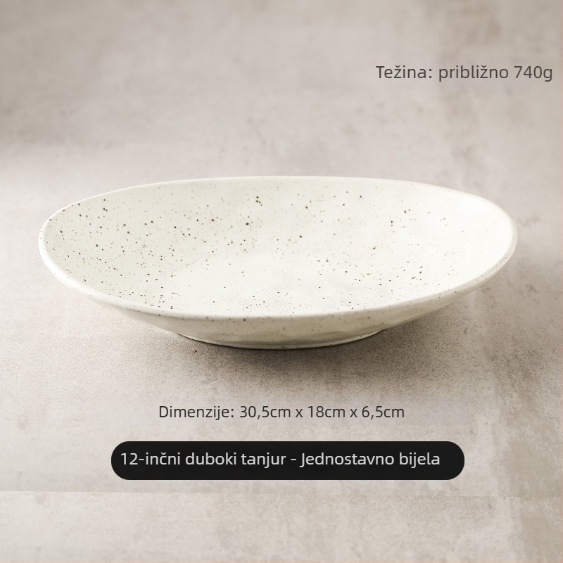 Japanski retro keramički ovalni tanjur, pogodan za ribu, salate i hladna jela; mikrovalna pećnica