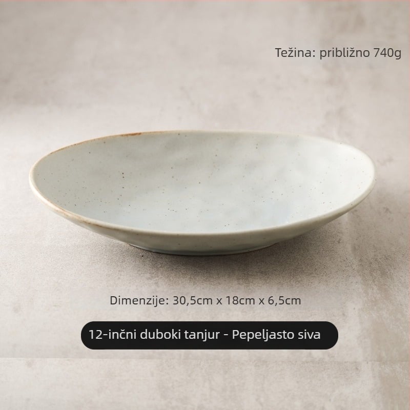 Japanski retro keramički ovalni tanjur, pogodan za ribu, salate i hladna jela; mikrovalna pećnica