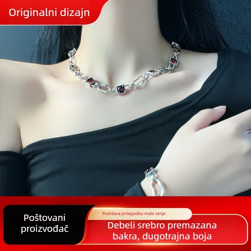 Geometrijski bakreni lančić s cirkon privjeskom, elektroplatinirano završetak, standardni lanac, 20 g
