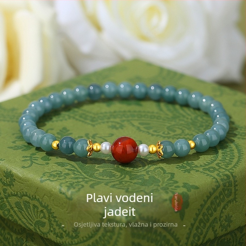 Nakit od jadeita sa S925 sterling srebrnom, ručno izrađeno, geometrijski dizajn, 32 perle, nacionalni stil