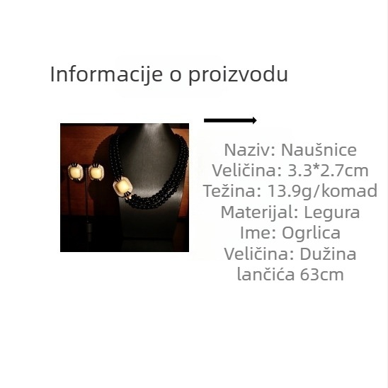 Retro višeslojni set nakita: ogrlica s geometrijskim uzorkom i kvadratni naušnice od legure, kugličnim lancem