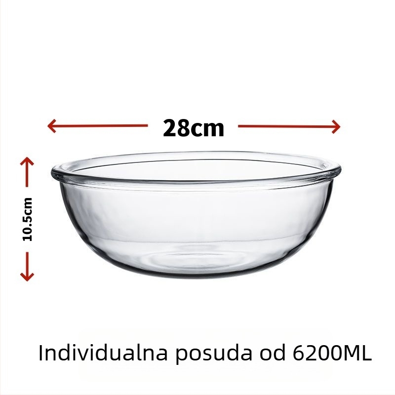 Staklena zdjela za miješanje – otporna na visoke temperature, mikrovalna sigurna, okrugla, moderan minimalistički dizajn; pogodna za mijesanje tijesta, fermentaciju i pečenje