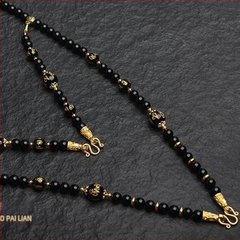 Ogrlica s tajlandskim budističkim amuletom, imitativne perle, kuglični lanac, unisex, prirodni stil, proljeće 2023