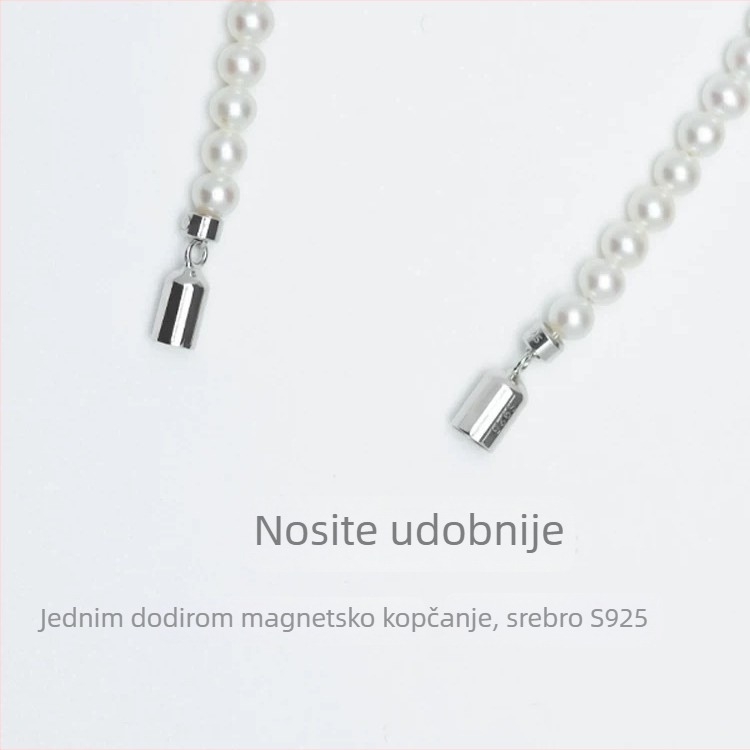 Ogrlica od slatkovodnih bisera, okrugle perle 3-4 mm, bijele, duljina 41-50 cm, srebrni lanac 925, elegantan minimalistički stil