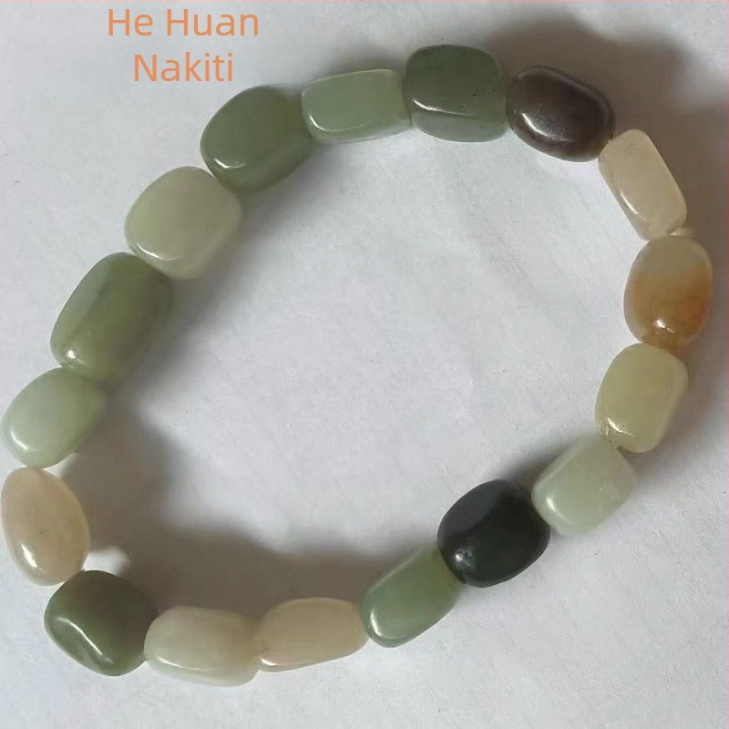 Narukvica od nefrita s perlama - prirodni nerafinirani kamen, jednostruka petlja, unisex