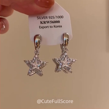 Naušnice dvostrane zvijezde, korejskog stila; legura, elektroplakiranje; 925 srebrni postovi