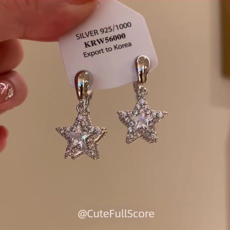 Naušnice dvostrane zvijezde, korejskog stila; legura, elektroplakiranje; 925 srebrni postovi