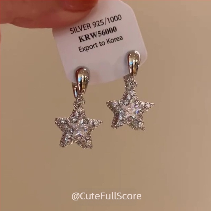 Naušnice dvostrane zvijezde, korejskog stila; legura, elektroplakiranje; 925 srebrni postovi