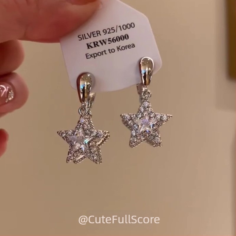 Naušnice dvostrane zvijezde, korejskog stila; legura, elektroplakiranje; 925 srebrni postovi