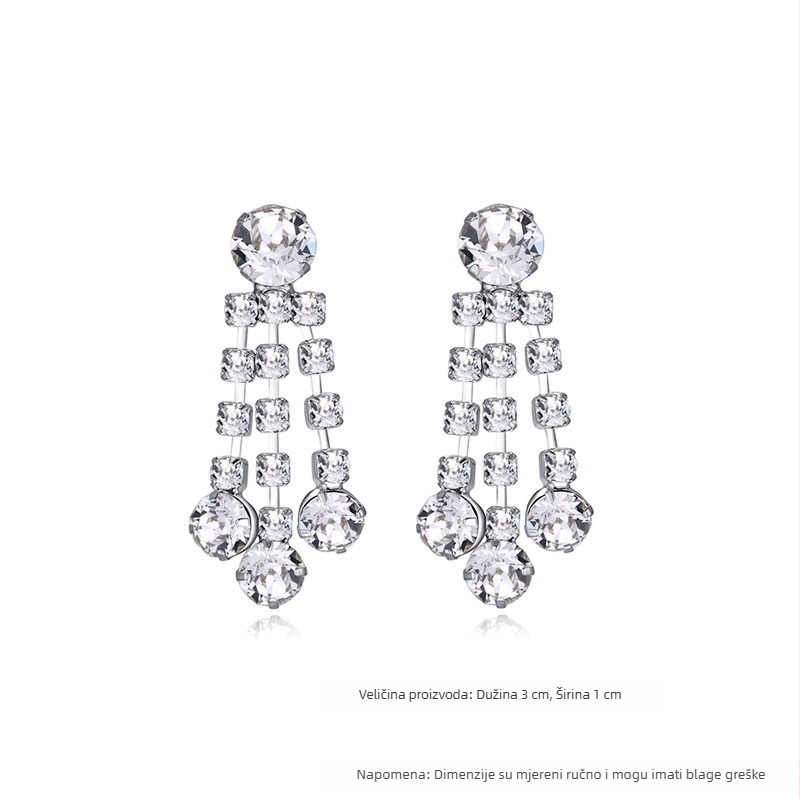 Naušnice - Geometrijske viseće s tri reda gradijentnih kristala, srebro 925, elektroplirano, lagani luksuzni stil