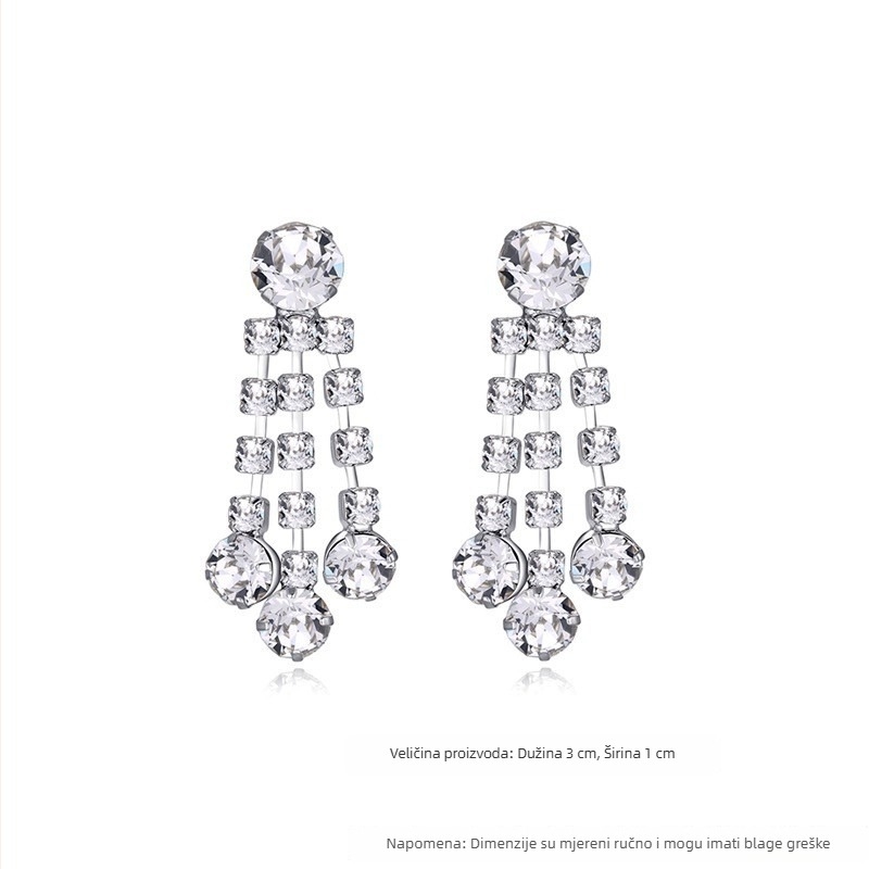 Naušnice - Geometrijske viseće s tri reda gradijentnih kristala, srebro 925, elektroplirano, lagani luksuzni stil