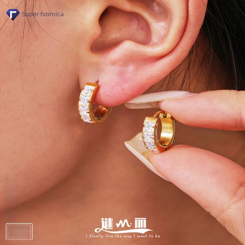 Nerđajuće čelične kružne naušnice sa 5A cirkonima, geometrijski dizajn, elektroplatirano, ženski nakit