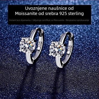 Moissanite naušnice od srebra 925, četveroprug pričvršćivanje, geometrijski dizajn, za žene