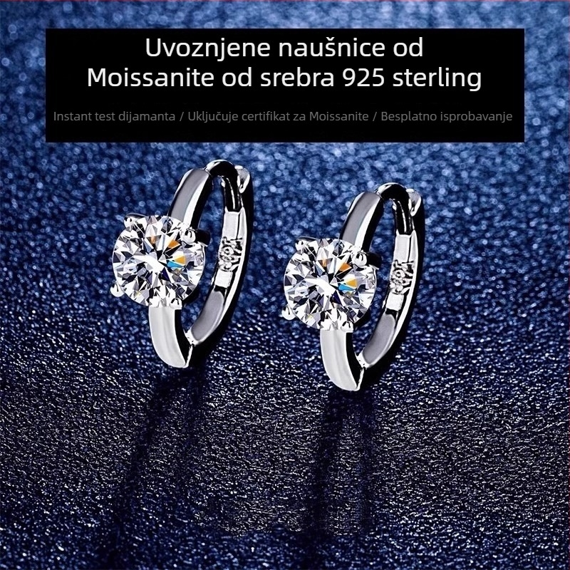 Moissanite naušnice od srebra 925, četveroprug pričvršćivanje, geometrijski dizajn, za žene